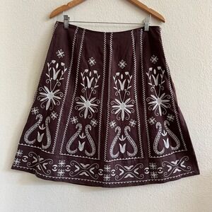 Vintage Embroidered Floral A‎ Line Cottagecore Peasant Linen Blend Skirt Size M
